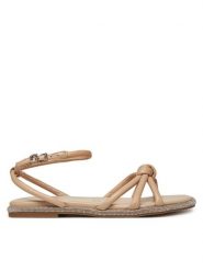 Guess Sandały FLJSLO LEA03 Beżowy. Brązowe sandały damskie Guess, z aplikacjami, ze skóry, bez obcasa, na płaskiej podeszwie, bez zapięcia. Za 359.99 zł.