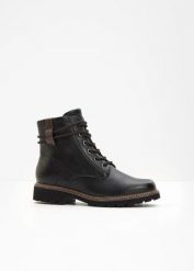 Botki sznurowane marki Tamaris. Czarne botki damskie bonprix, bez obcasa, bez zapięcia. Za 339.99 zł.