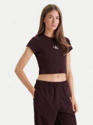 Calvin Klein Jeans T-Shirt LV047AB802 Brązowy Slim Fit. Brązowe t-shirty damskie Calvin Klein Jeans, l, bez wzorów, z bawełny, bez kołnierzyka. Za 169.99 zł.