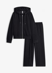 Strój domowy z dzianiny scuba, bluza o skróconej długości. Czarne bluzy damskie bonprix, bez wzorów, z dzianiny, z kapturem. Za 209.99 zł.