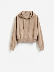 Rozpinana bluza z kapturem - beżowy. Brązowe bluzy damskie Reserved, l, bez wzorów, z bawełny, z kapturem. Za 119.99 zł.