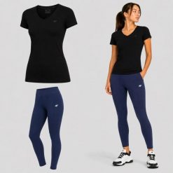 ZESTAW DAMSKI 4F T-SHIRT + LEGGINSY SPORTOWY KOMPLET NA CO DZIEŃ XS SS26. Legginsy damskie 4F, uniwersalny, bez wzorów, z bawełny, na fitness i siłownię. Za 119.98 zł.