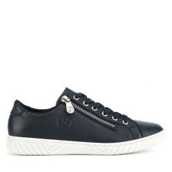 Półbuty Rieker. Niebieskie półbuty damskie Rieker, bez wzorów, bez obcasa, na płaskiej podeszwie, bez zapięcia. Za 219.99 zł.