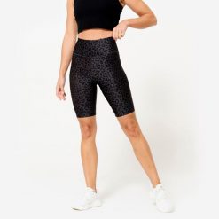 Legginsy krótkie fitness damskie Domyos ciemnoszare w panterkę. Szare legginsy damskie DOMYOS, s, bez wzorów, z elastanu. Za 39.99 zł.
