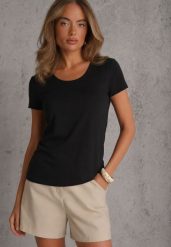 Czarny T-shirt Basic z Bawełny o Klasycznym Prostym Kroju z Zaokrąglonym Dekoltem Setho. Czarne t-shirty damskie Renee, l, bez wzorów, z bawełny, bez kołnierzyka. Za 29.99 zł.