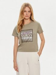 Guess T-Shirt W4YI17 I3Z14 Zielony Regular Fit. Zielone t-shirty damskie Guess, xs, z aplikacjami, z bawełny, bez kołnierzyka. Za 129.99 zł.