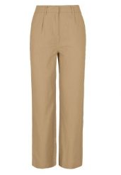 Spodnie z lnem R-GITTA. Brązowe rurki damskie Volcano, bez wzorów, z materiału. Za 139.99 zł.