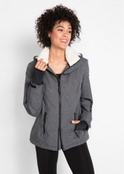 "Kurtka funkcyjna outdoorowa z polarem ""barankiem"", nieprzemakalna". Szare kurtki damskie bonprix, s, bez wzorów, z polaru, bez kaptura. Za 299.99 zł.