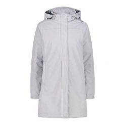 Kurtka puchowa damska z kapturem i zamkiem CMP. Białe kurtki damskie CMP, bez wzorów, z puchu, z kapturem. W wyprzedaży za 469.50 zł.