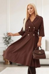 Elegancka żakietowa sukienka Marietta w czekoladowym kolorze OVERSIZE PLUS SIZE XXL. Brązowe sukienki damskie Moda Size Plus Iwanek, bez wzorów, z elastanu, biznesowe, bez ramiączek. Za 325.00 zł.
