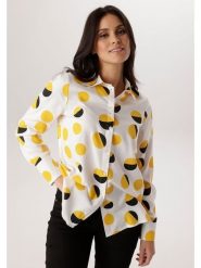 Aniston Bluzka w kolorze czarno-biało-żółtym rozmiar: 42. Białe bluzki damskie Aniston, bez wzorów, z wiskozy, bez kołnierzyka, bez ramiączek. Za 173.99 zł.