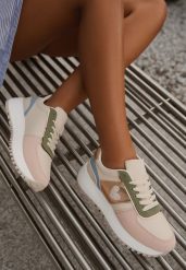 Beżowo-Różowe Sneakersy na Piankowej Platformie z Serduszkiem Timava. Brązowe obuwie sportowe damskie Born2be, z materiału, bez zapięcia. Za 99.99 zł.