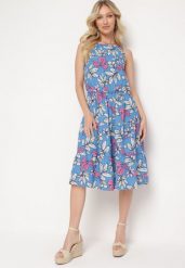 Niebieska Sukienka Mennotia. Niebieskie sukienki damskie Born2be, bez wzorów, eleganckie, bez ramiączek. Za 109.99 zł.