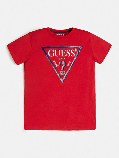 Guess T-Shirt L73I55 K8HM0 Czerwony Regular Fit. Czerwone t-shirty i koszulki chłopięce Guess, z aplikacjami, z bawełny, bez kołnierzyka, bez ramiączek. Za 39.99 zł.