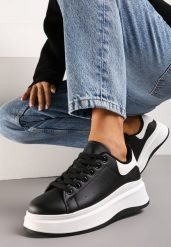 Czarne Sznurowane Sneakersy z Imitacji Skóry na Platformie Filamena. Czarne obuwie sportowe damskie Renee, ze skóry, bez zapięcia. Za 79.99 zł.