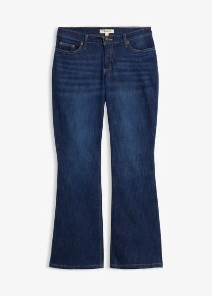 Dżinsy dzwony, mid waist. Niebieskie jeansy damskie bonprix. Za 119.99 zł.