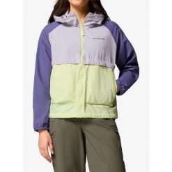 Kurtka przeciwwiatrowa damska Columbia Spire Valley Windbreaker. Fioletowe kurtki sportowe damskie Columbia, bez wzorów, z softshellu, bez kaptura. Za 296.99 zł.