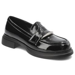 Czarne Półbuty S.Barski Eleganckie Mokasyny Damskie. Czarne mokasyny damskie S.BARSKI, na lato, z materiału, bez obcasa. Za 279.00 zł.
