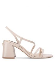 Nine West Sandały WFA2642-1 Beżowy. Brązowe sandały damskie Nine West, bez wzorów, ze skóry, bez obcasa, na słupku, bez zapięcia. Za 199.99 zł.