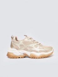 Sneakersy damskie beżowo-złote SS274014 802. Brązowe obuwie sportowe damskie Big Star, z syntetyku, bez zapięcia. W wyprzedaży za 119.99 zł.