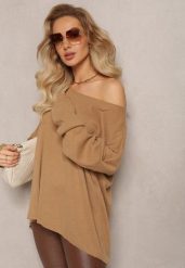 Ciemnobeżowy Sweter o Luźnym Kroju Adaoma. Brązowe swetry klasyczne damskie Renee, z dzianiny, bez kołnierzyka. Za 69.99 zł.