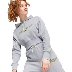 Bluza z kapturem Puma Classics Relaxed Cropped, Kobiety. Szare bluzy damskie Puma, xs, bez wzorów, z bawełny, z kapturem. Za 390.00 zł.