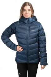 Kurtka trekkingowa puchowa damska Glaceon Pro Women. Zielone kurtki damskie RAB, na zimę, s, bez wzorów, z materiału, z kapturem. Za 1,259.99 zł.