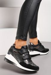 Czarne Sneakersy na Niewysokiej Koturnie na Rzepy Portha. Czarne obuwie sportowe damskie Renee, bez zapięcia. Za 119.99 zł.