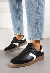 Czarne Sneakersy w Stylu Tenisówek z Perforacją Aranaria. Czarne obuwie sportowe casual damskie Born2be, z jeansu, tenisowe. Za 109.99 zł.