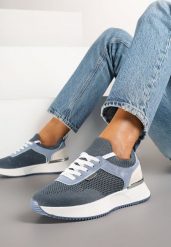 Niebieskie Sneakersy z Siateczkową Cholewką Saramis. Niebieskie obuwie sportowe casual damskie Renee, z jeansu. Za 89.99 zł.