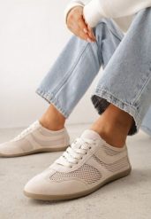 Beżowe Siateczkowe Sneakersy w Stylu Tenisówek Adranella. Brązowe obuwie sportowe damskie Renee, bez zapięcia, tenisowe. Za 89.99 zł.