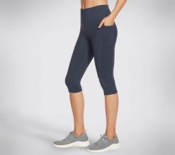 Rajstopy damskie Skechers GO WALK High Waisted Capri. Niebieskie rajstopy Skechers, bez wzorów, z materiału. Za 390.00 zł.