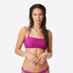Góra kostiumu kąpielowego damska Decathlon Laura Folk. Fioletowe bikini Decathlon, bez wzorów, z elastanu. Za 59.99 zł.