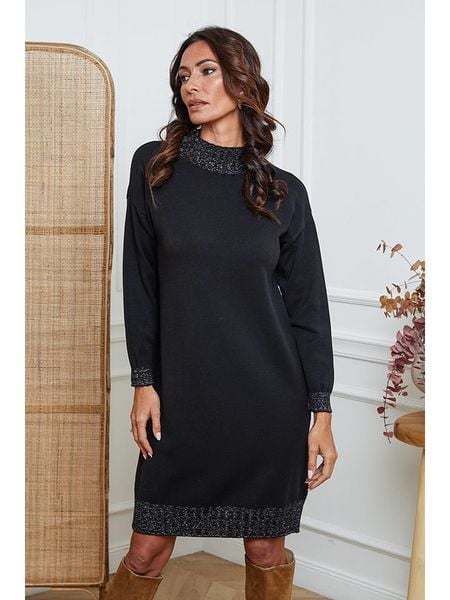 So Cachemire Sukienka dzianinowa "Linoa" w kolorze czarnym rozmiar: XL. Czarne sukienki damskie So Cachemire, bez wzorów, z dzianiny, bez ramiączek. Za 218.57 zł.