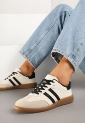 Beżowo-Czarne Casualowe Sneakersy na Płaskiej Podeszwie z Paskami Jereria. Brązowe obuwie sportowe damskie Renee, z materiału, bez zapięcia. Za 109.99 zł.