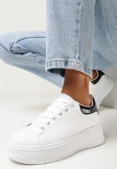Biało-Czarne Sneakersy na Grubej Podeszwie Drina. Białe obuwie sportowe damskie Born2be, bez zapięcia. Za 84.99 zł.