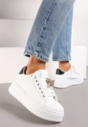 Biało-Czarne Sneakersy z Imitacji Skóry na Platformie z Ozdobą z Cyrkonii Imbercca. Białe obuwie sportowe damskie Renee, ze skóry, bez zapięcia. Za 99.99 zł.