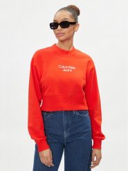 Calvin Klein Jeans Bluza Stacked Institutional J20J221466 Czerwony Regular Fit. Czerwone bluzy damskie Calvin Klein Jeans, s, bez wzorów, z bawełny, bez kaptura. Za 299.99 zł.