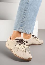 Beżowe Sneakersy z Podwójnym Wiązaniem Xairana. Brązowe obuwie sportowe damskie Born2be, na lato, z jeansu, bez zapięcia. Za 64.99 zł.