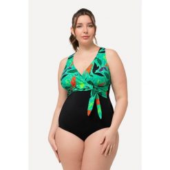 Damski Strój kąpielowy dekolt typu halter miękkie miseczki wiązanie. Czarne stroje jednoczęściowe Ulla Popken, bez wzorów, z elastanu. Za 294.99 zł.