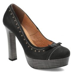 Półbuty damskie Szydłowski, skóra naturalna z uroczą kokardą na palcami i z wysokim stabilnym słupkiem, czarne, 181-Czarny-Samuel-S-1-S-11. Czarne półbuty damskie Szydłowski, bez wzorów, ze skóry, bez obcasa, na obcasie, bez zapięcia. Za 189.00 zł.