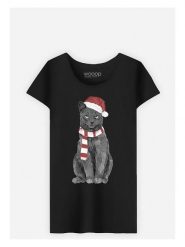 WOOOP Koszulka "Xmas Cat" w kolorze czarnym rozmiar: XXL. Czarne koszulki damskie Wooop, xxl, bez wzorów, z bawełny, bez kołnierzyka, bez ramiączek. Za 56.99 zł.