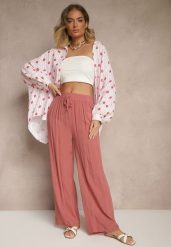 Różowe Szerokie Spodnie z Wiskozy High Waist Naivella. Czerwone spodnie materiałowe damskie Renee, bez wzorów, z jeansu. Za 39.99 zł.