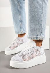 Białe Ażurowe Sneakersy Vices na Platformie Halvisa. Białe obuwie sportowe damskie Renee, z jeansu, bez zapięcia. Za 84.99 zł.