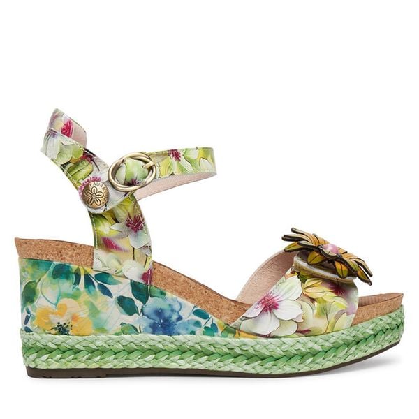 Sandały Laura Vita. Zielone sandały damskie LAURA VITA, bez wzorów, bez obcasa, na koturnie, bez zapięcia. Za 395.99 zł.