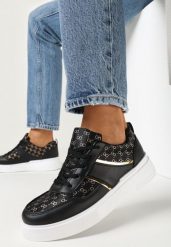 Czarne Sznurowane Sneakersy przed Kostkę z Błyszczącą Nitką Milia. Czarne obuwie sportowe damskie Born2be, przed kostkę, bez zapięcia. Za 79.99 zł.