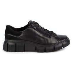 WASAK Półbuty damskie sneakersy skórzane 0663W czarne. Czarne półbuty damskie na jesień, bez wzorów, ze skóry, bez obcasa, bez zapięcia. Za 423.31 zł.