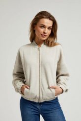 Bluza zapinana na zamek z długimi rękawami beżowa. Brązowe bluzy damskie MOODO, m, bez wzorów, z bawełny, bez kaptura. W wyprzedaży za 69.99 zł.