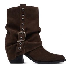 Kowbojki G-Star. Brązowe botki damskie G-Star, retro, bez obcasa, na słupku, bez zapięcia. Za 399.99 zł.