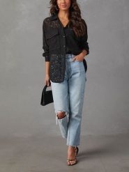 LA Angels Koszula w kolorze czarnym rozmiar: XL. Czarne koszule damskie LA Angels, xl, bez wzorów, z koronki, bez kołnierzyka, bez ramiączek. Za 152.99 zł.